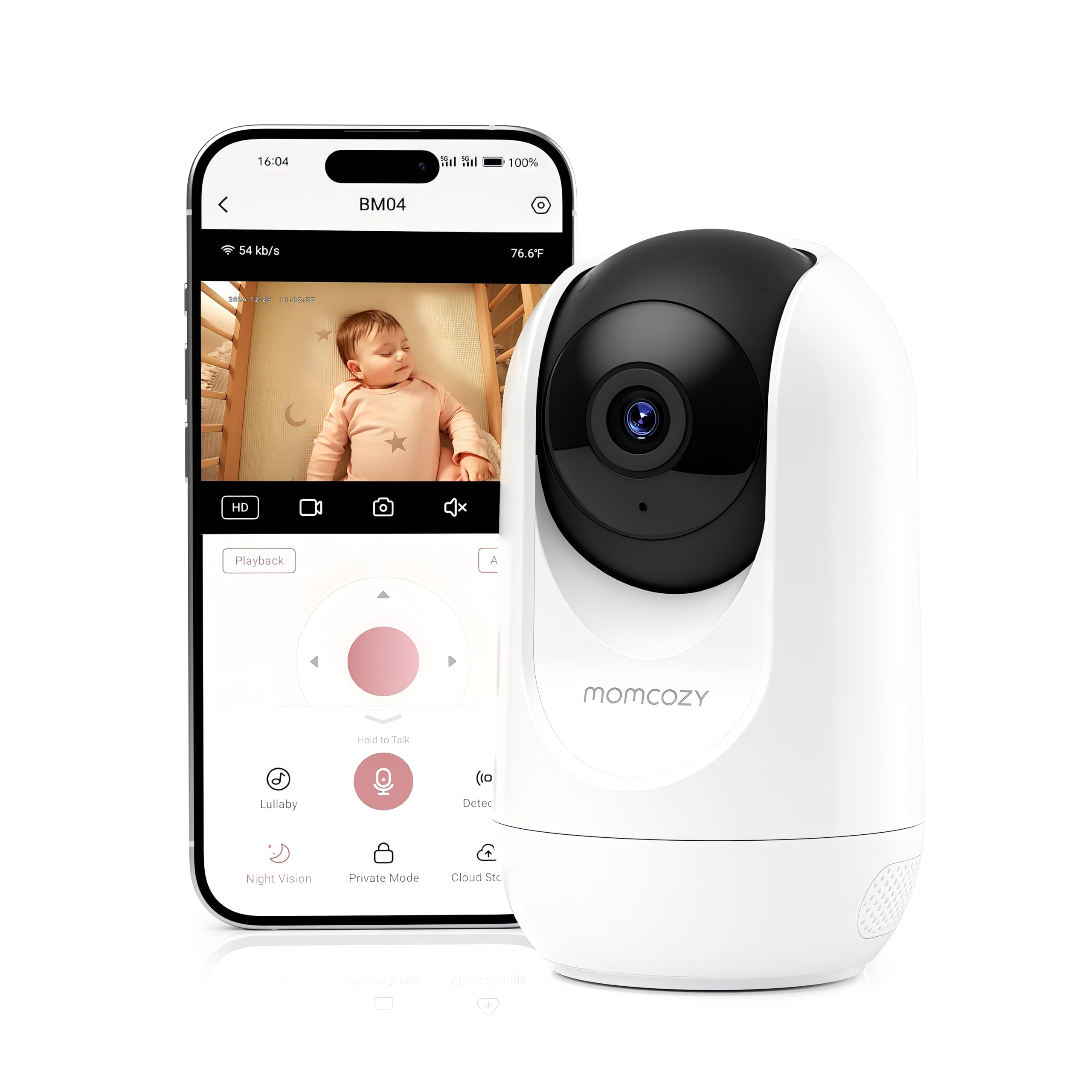 Momcozy BM04 Babyphone mit Kamera App, 5 Zoll WLAN Video Babyphone mit Kamera und Audio, 4×Zoom, Bewegungs und Weinenkennung, sicherer Zaun, klare Nachtsicht, 2-Wege-Gespräch, Foto & Videoaufzeichnung