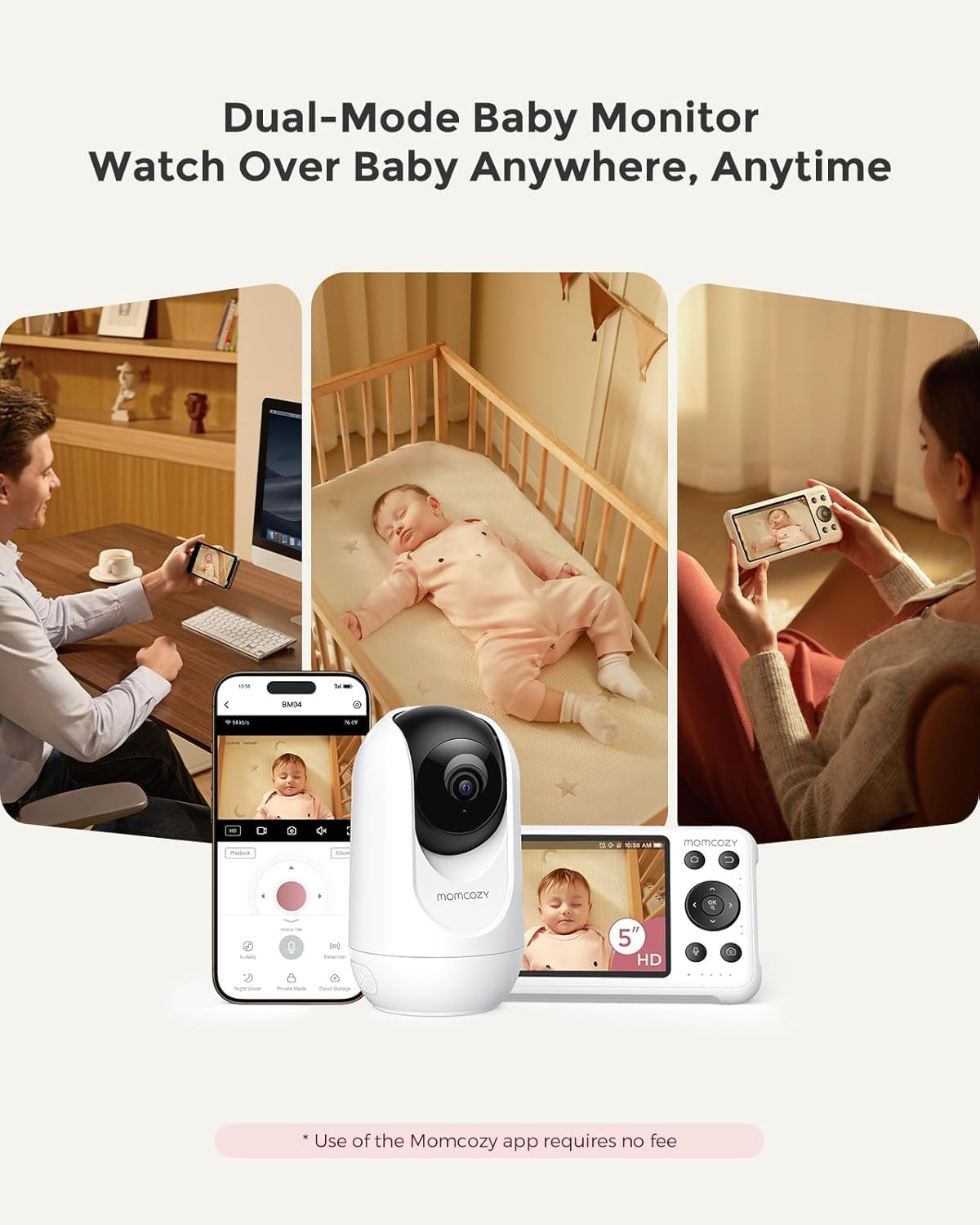 Momcozy BM04 Babyphone mit Kamera App, 5 Zoll WLAN Video Babyphone mit Kamera und Audio, 4×Zoom, Bewegungs und Weinenkennung, sicherer Zaun, klare Nachtsicht, 2-Wege-Gespräch, Foto & Videoaufzeichnung