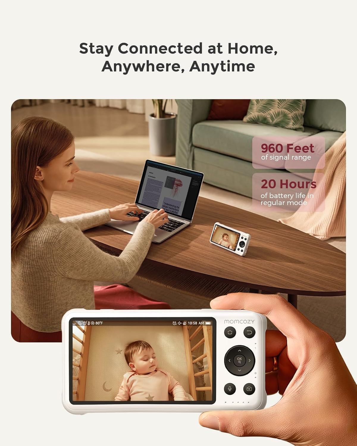 Momcozy BM04 Babyphone mit Kamera App, 5 Zoll WLAN Video Babyphone mit Kamera und Audio, 4×Zoom, Bewegungs und Weinenkennung, sicherer Zaun, klare Nachtsicht, 2-Wege-Gespräch, Foto & Videoaufzeichnung