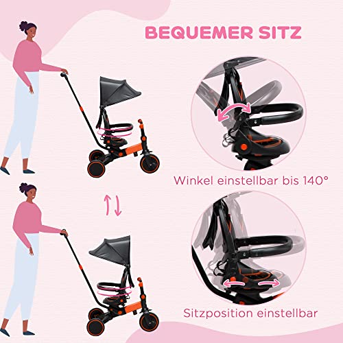 AIYAPLAY 3in1 Dreirad mit Dach & Sicherheitsbügel – Rot
