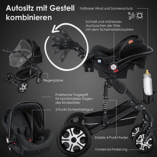 KESSER® Loops 3in1 Kombikinderwagen – Schwarz