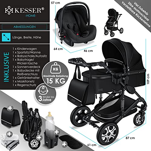 KESSER® Loops 3in1 Kombikinderwagen – Schwarz