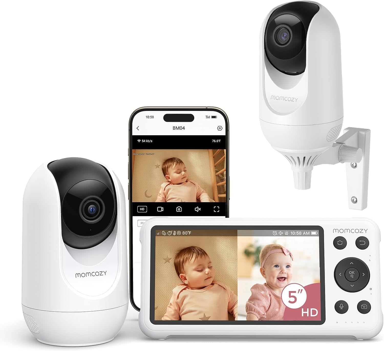 Momcozy BM04 Babyphone mit Kamera App, 5 Zoll WLAN Video Babyphone mit Kamera und Audio, 4×Zoom, Bewegungs und Weinenkennung, sicherer Zaun, klare Nachtsicht, 2-Wege-Gespräch, Foto & Videoaufzeichnung