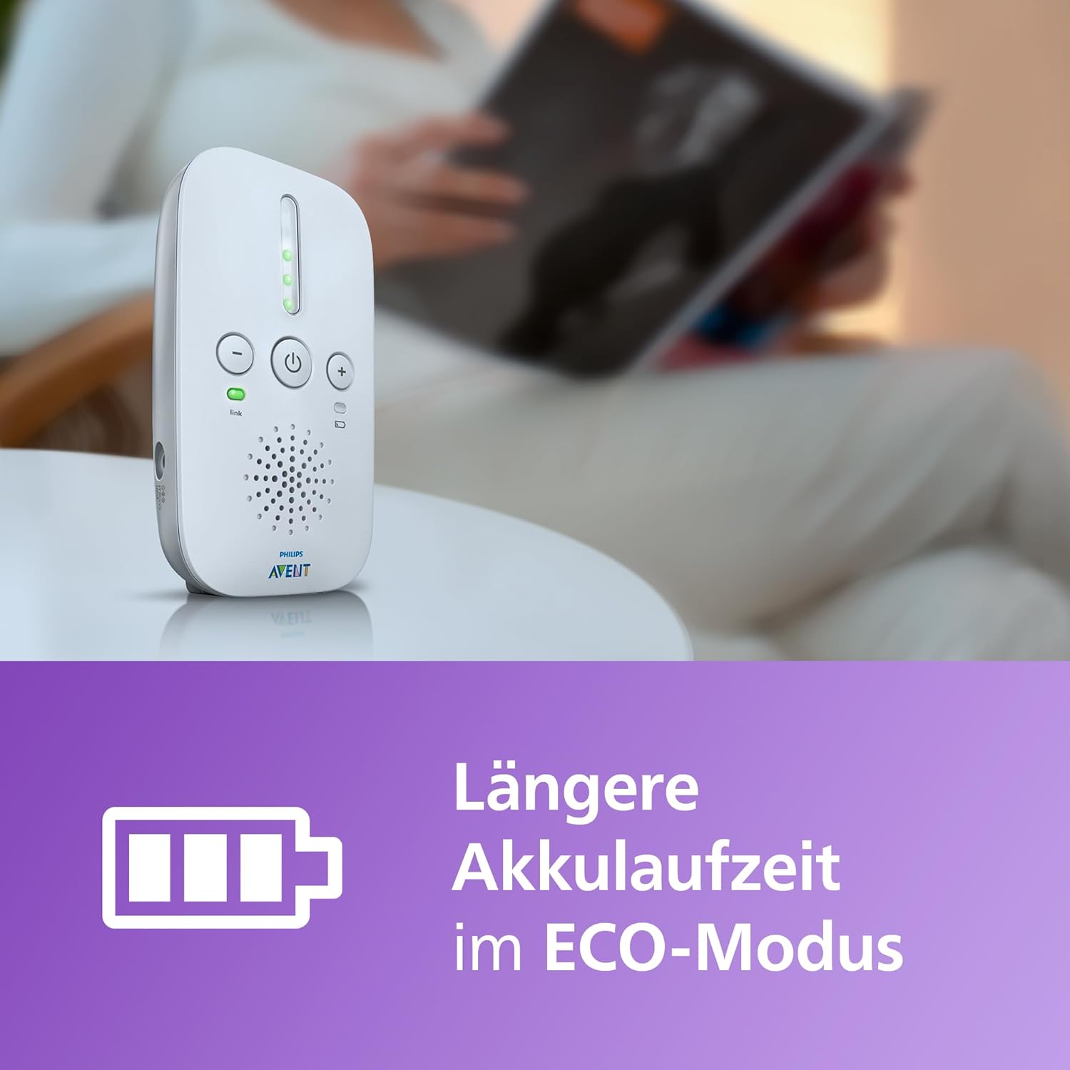 Philips AVENT DECT-Audio-Babyphone, Gegensprechfunktion, störungsfrei, 330 Meter Reichweite, 24 Stunden Akkulaufzeit, Smart ECO-Modus, Nachtlicht, SCD503/26