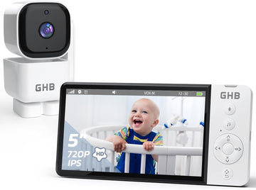 GHB Babyphone mit Kamera 5 Zoll 350° Rotation 5000mAh 720P Nachtsicht VOX-Modus Digitalzoom GegensprechfunktionTemperaturanzeige ABM720C