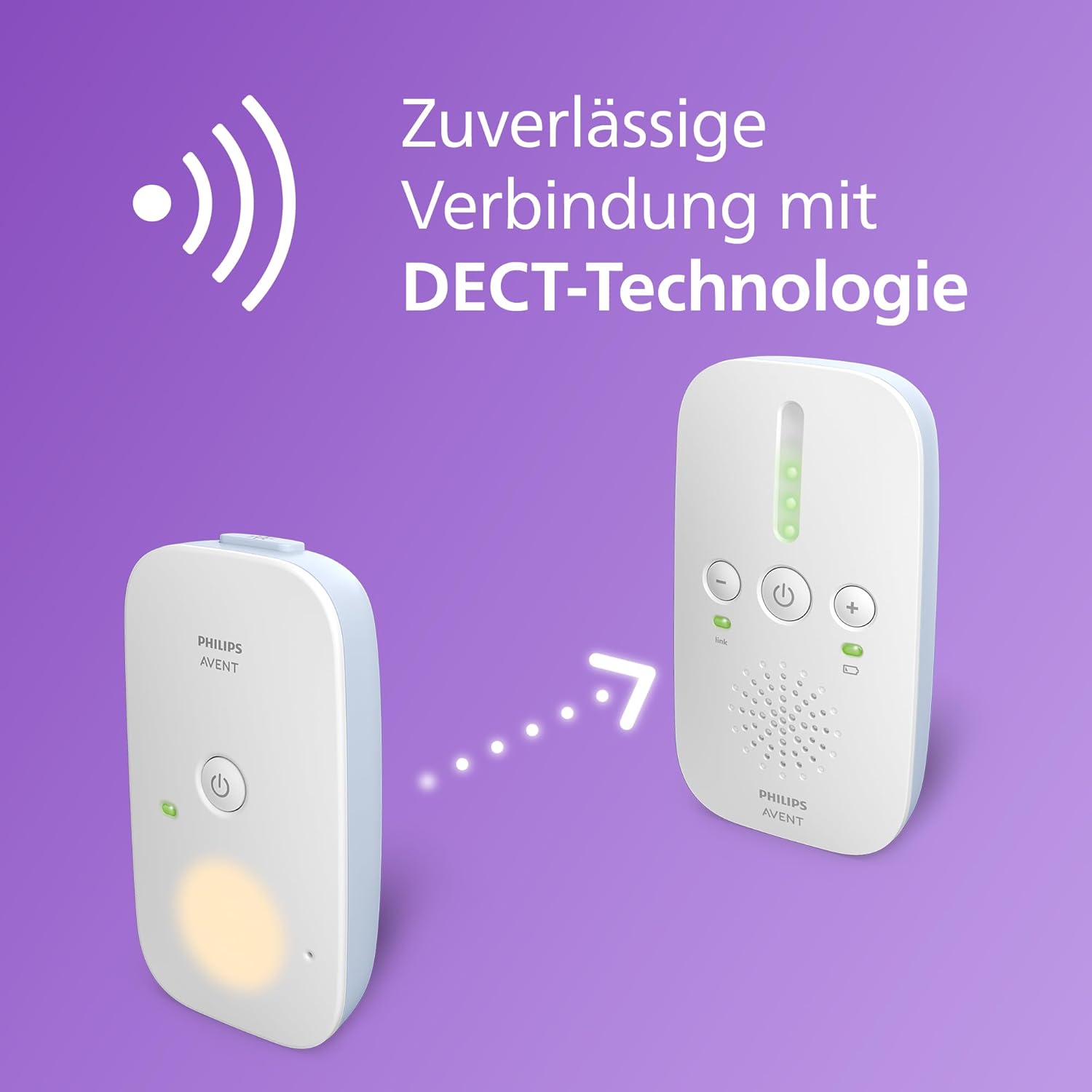 Philips AVENT DECT-Audio-Babyphone, Gegensprechfunktion, störungsfrei, 330 Meter Reichweite, 24 Stunden Akkulaufzeit, Smart ECO-Modus, Nachtlicht, SCD503/26