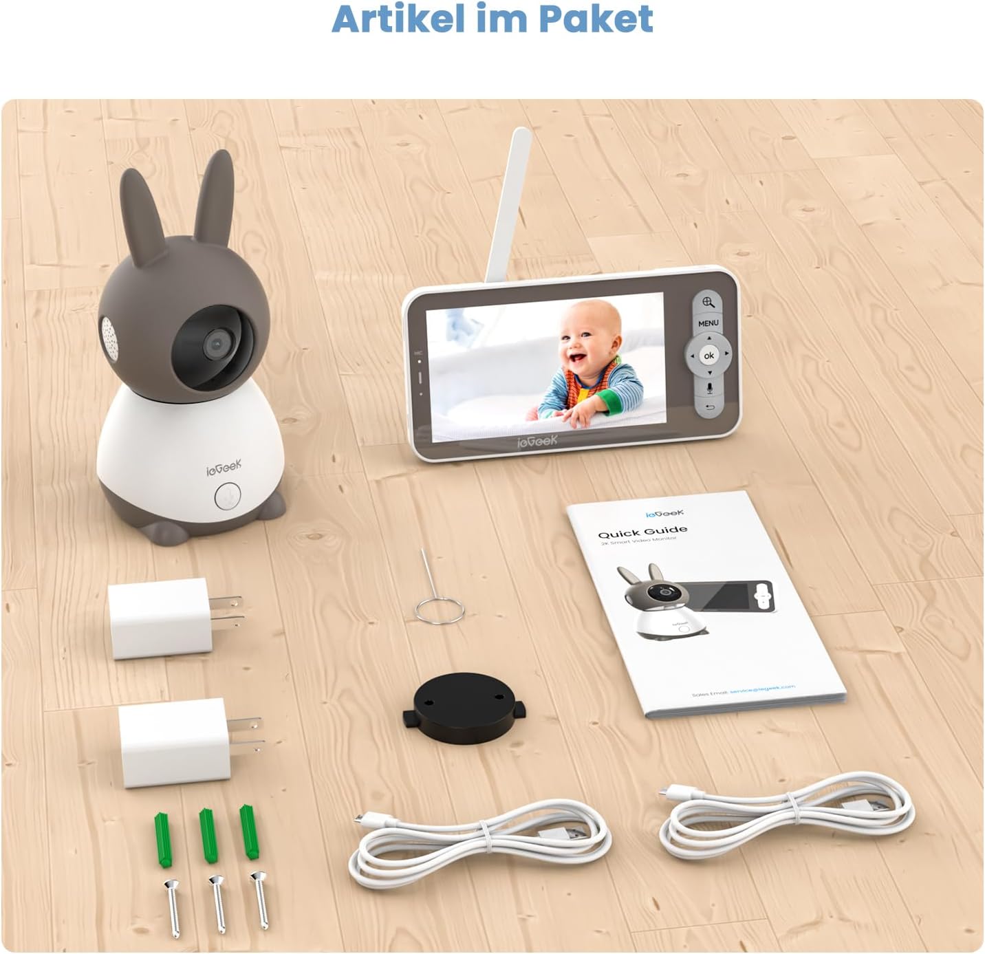 ieGeek Babyphone mit Kamera Top Qualität 2K/3MP, 5 Zoll WLAN Video babyfone PTZ 360°, IR-Nachtsicht, Automatische Verfolgung, Weinen/Bewegungs/Geräuscherkennung, Temperaturanzeige,Mobile App Steuerung