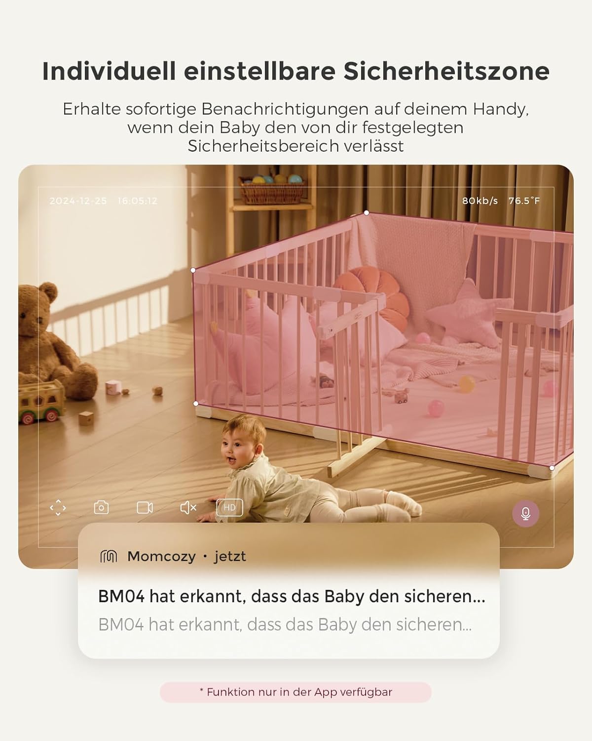 Momcozy BM04 Babyphone mit Kamera App, 5 Zoll WLAN Video Babyphone mit Kamera und Audio, 4×Zoom, Bewegungs und Weinenkennung, sicherer Zaun, klare Nachtsicht, 2-Wege-Gespräch, Foto & Videoaufzeichnung