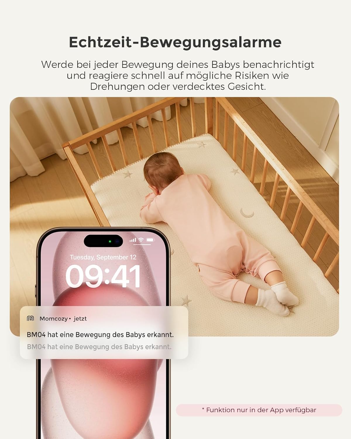 Momcozy BM04 Babyphone mit Kamera App, 5 Zoll WLAN Video Babyphone mit Kamera und Audio, 4×Zoom, Bewegungs und Weinenkennung, sicherer Zaun, klare Nachtsicht, 2-Wege-Gespräch, Foto & Videoaufzeichnung