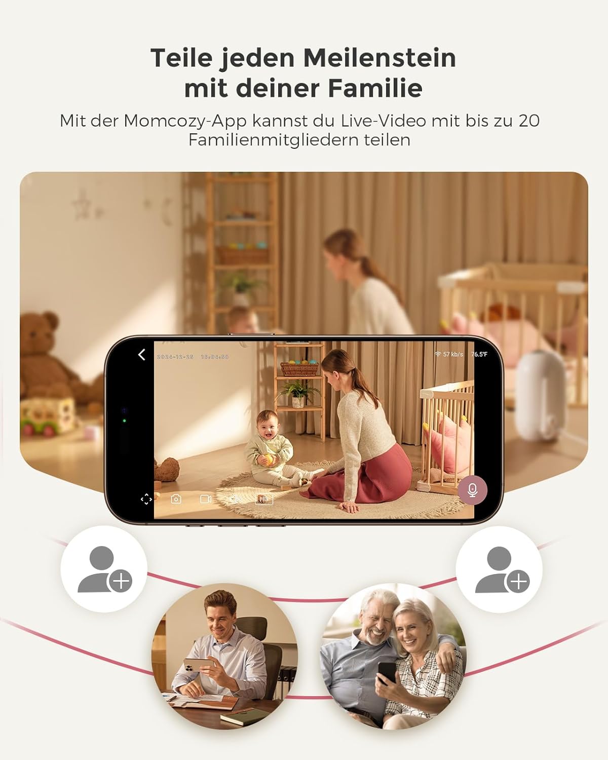 Momcozy BM04 Babyphone mit Kamera App, 5 Zoll WLAN Video Babyphone mit Kamera und Audio, 4×Zoom, Bewegungs und Weinenkennung, sicherer Zaun, klare Nachtsicht, 2-Wege-Gespräch, Foto & Videoaufzeichnung