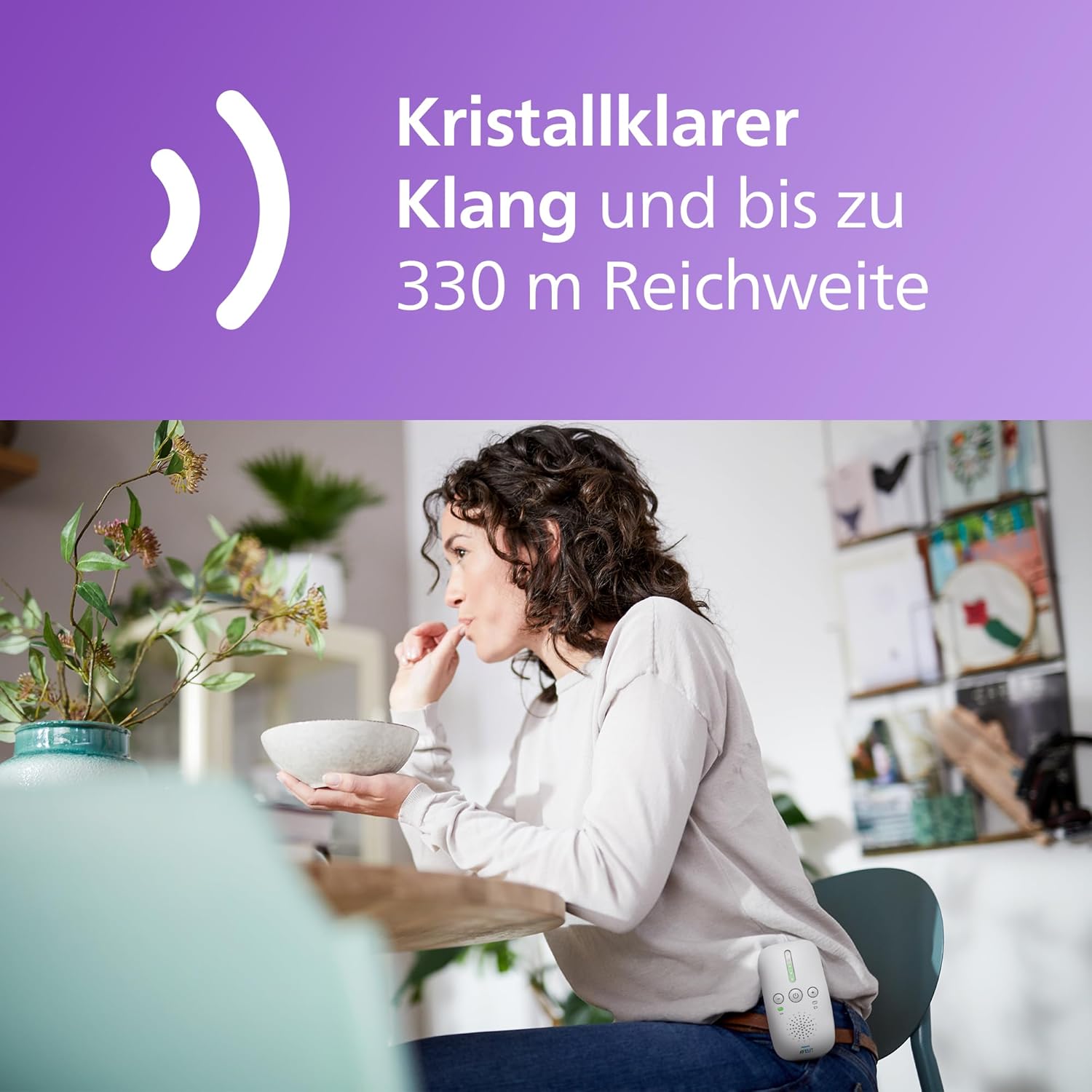 Philips AVENT DECT-Audio-Babyphone, Gegensprechfunktion, störungsfrei, 330 Meter Reichweite, 24 Stunden Akkulaufzeit, Smart ECO-Modus, Nachtlicht, SCD503/26